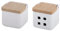 KOOK TIME Set d'accessoires de cuisine - Comprend salière de cuisine et pot à ail - Pot à ail et salière de cuisine avec couvercle basculant - Céramique et bambou - 11,5 x 11,5 x 11,5 cm (Set 2 Blanc)