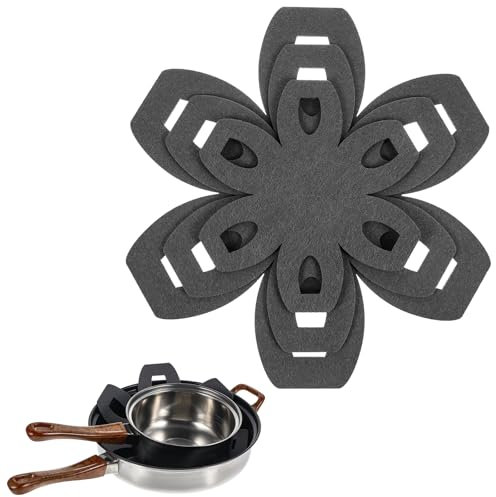 Xinjoduz Pan Protectors for Stacking, Felt Pot and Pan Protectors Set of 6 and 3 Different Size, Non-Slip Pans Dividers Separators Pads for Stacking and Protecting Your Cookware (Gray)