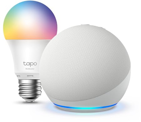 Echo Dot (5e génération) | Blanc + Tapo L530EA ampoule connectée LED (E27), Fonctionne avec Alexa - Kit de démarrage Maison connectée