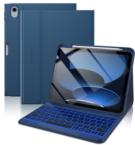 typecase Folio Keyboard Case for iPad 11th Gen (A16, 2025) & 10th Gen (10.9, 2022), Magnetic Detachable Wireless Keyboard, 7-Color Backlight, Thin & Light, Pencil Holder, Marine Blue
