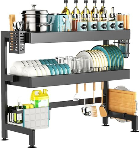 Égouttoir à vaisselle à 3 niveaux pour évier de cuisine - Noir - Rangement et égouttoir à vaisselle pour évier de cuisine - Design durable et élégant