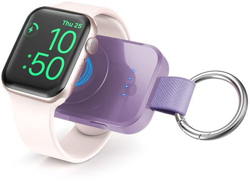 Portable Wireless Charger for Apple Watch Series 10,9,8,7,6,5,4,3,2,SE,Ultra 2,i.VALUX 1000mAh iWatch Charger Magnetic Keychain Power Bank,Travel Apple Watch Accessories 45/44/42/41/40/38/49mm(Purple)