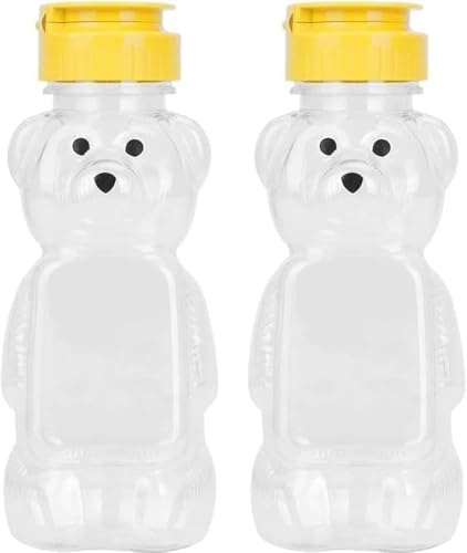 Wwyan 2Pcs Yellow Plastic Bear Honey Bottle Jars,Empty Honey Squeeze Bottle with Flip-top Lid for Storing and Dispensing Condiment Squeeze Bottles (8 Oz)