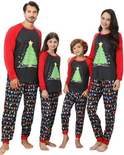 Pigiama Natale Famiglia Set, Pigiami Natalizi per Tutta la Famiglia, Pigiama Natalizio Coordinati Manica Lungo, 2 Pezzi Pigiami di Natale lui e lei per Coppia Donna Uomo Bambino Bambina Mamma Papà