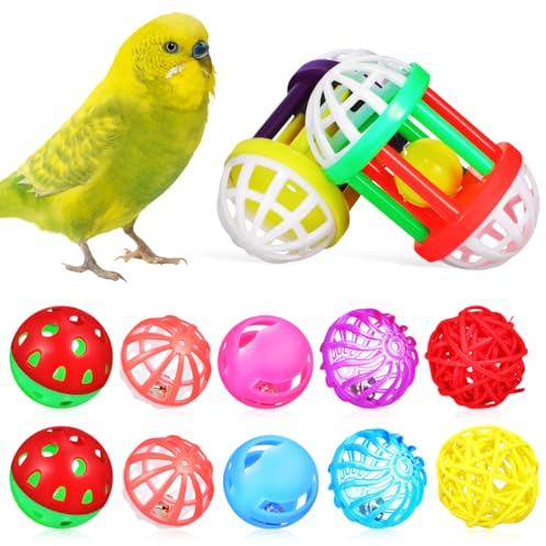 PEPLAYTAL 12 Stück Vogelspielzeug Bunte Glöckchenbälle Für Papageien Sittiche Nymphensittiche Kautraining Und Fußmuskelspielzeug Im Käfig