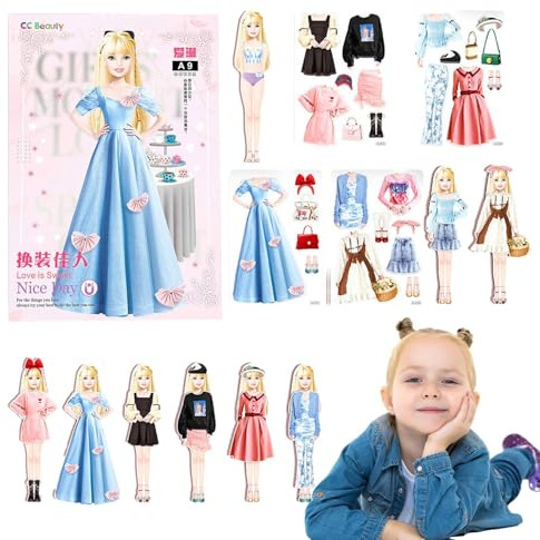 Nexusectar Anziehpuppen, magnetische Papierpuppen - So tun und spielen Sie ein Reisespielset-Spielzeug - Prinzessin-Anziehpuppe aus Papier, leicht zu greifen, Geschenk für Kinder, Mädchen im Alter von