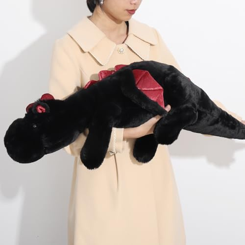 Leahaoe Weighted Stuffed Animal Gewichtstier 110CM 4,5KG, Weicher und Stabiler Gewichts-Drachenplüsch für Kinder und Erwachsene, Großes schwarzes Drachenkuscheltier