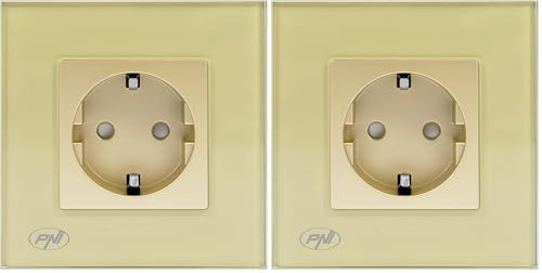 Prise à encastrer simple PNI WP101G avec cadre en verre Doré 16 A 3000 W (Lot de 2)
