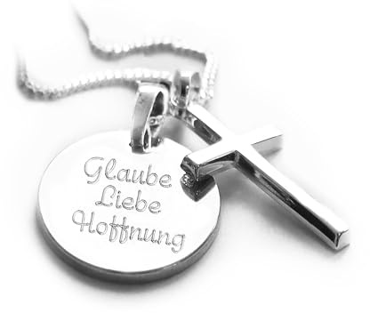 LATIGGA 925 Silber Kreuz Kette mit Gravur, Christliches Geschenk | Personalisierte Halskette zur Taufe, Kommunion, Konfirmation, Firmung