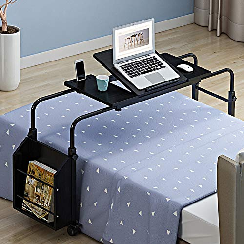 Ejoyous Table d'écriture de Lit Réglable avec roulettes, Bureau Mobile pour Ordinateur Portable avec étagère de Rangement, Idéal pour Le Bureau à Domicile et Le Chevet (1,2 m / 3,9 Pieds)