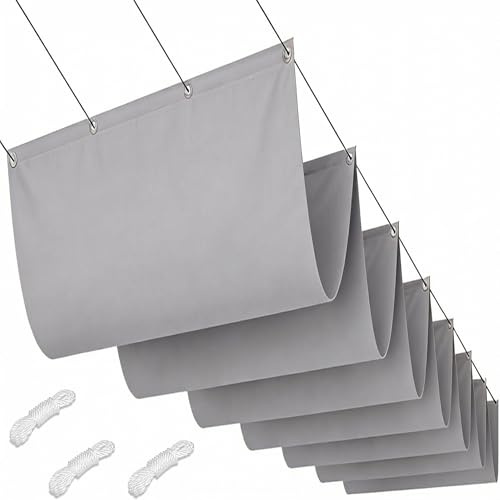 Toldo Vela de Sombra Ondulada Retráctil 210 x 450 cm Resistente, 90% Protección Rayos UV Vela de Sombra con Ojales y Cuerdas de Fijación para Pergola, Jardín, Terrazas, Gris Claro