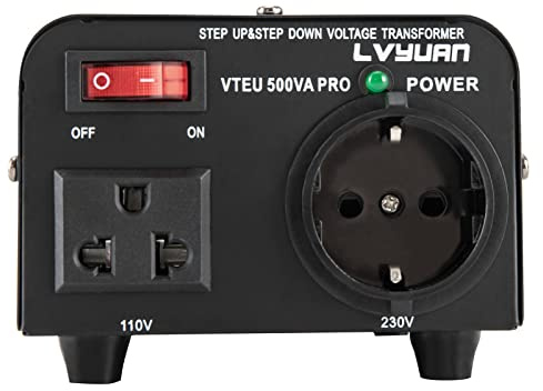 Spannungswandler 300W Dauerleistung 220V auf 110V und 110V auf 220V 500VA Ringkern Transformator Netzteil mit EU-Stecker Geräuscharm für Laptop Spielekonsole Zahnbürste