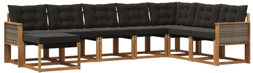 vidaXL Outdoor-Sofagarnitur mit Kissen 8 pcs Natürlich und Schwarz, Garten Sofa, modernes Ecksofa, Robustes Sitzmöbel, Möbel für Terrasse, gemütliche Lounge