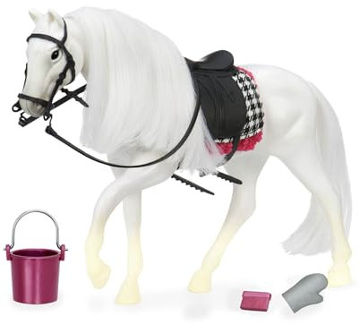 Lori Pferd Camarillo – Puppenzubehör für 15 cm Mini Puppen mit Zaumzeug, Sattel, Reitzubehör – weiße Stute, Spielzeug für Kinder ab 3 Jahre