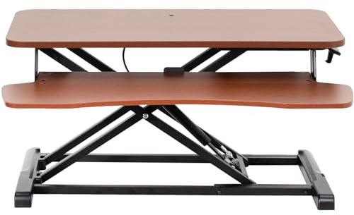 VIVO 81 cm Desk Converter, K Series, Height Adjustable Sit to Stand Riser, Dual Monitor and Laptop Workstation with Wide Keyboard Tray, Dark Walnut Top, Black Frame, DESK-V000KA