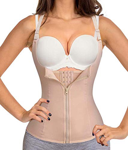 Bafully Damen stark formend Top Unterbrustkorsett Bauchweg Shaper figurformend Körperformer Unterbrust Mieder verstellbar Oberteil Body brustfrei Shapewear mit Reißverschluss, Beige, S