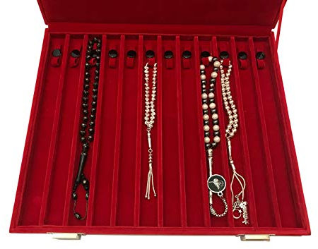 Gök-Türk Aufbewahrungsbox Box Schatulle aus Samt für 12 Gebetsketten Tesbih Tasbih - LEER (rot)