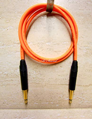 A1 Sound Guitar Intrument Cable, Van Damme Orange Ultra 3 Metre Terminated With Neutrik 6.3 mm (1/4) Mono Jack Plugs Gold Plated With Black Covers.