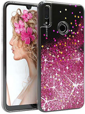 EAZY CASE Hülle kompatibel mit Huawei Y7 / Y7 Prime (2019) Schutzhülle mit Flüssig-Glitzer, Handyhülle, Schutzhülle, Back Cover mit Glitter Flüssigkeit, TPU/Silikon, Transparent/Durchsichtig, Pink