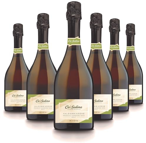Ca'Salina Valdobbiadene Prosecco Superiore DOCG Low Sugar (Dry to your taste) Rivete Brut (1 Case x 6 bottles 750ml) 11% Vol 8g Sugar per litre Low Skinny Prosecco