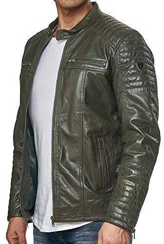 Tazzio Herren Jacke Lederjacke Echtleder Leder Biker Übergangsjacke 19709 (Khaki, M)