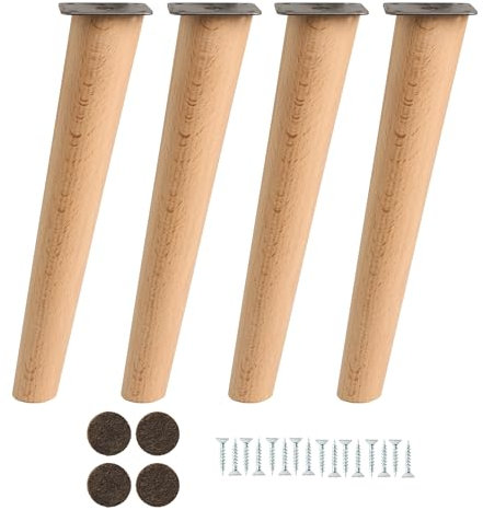 MOBILIARIOCLICHI Pieds de meubles en bois de hêtre, pieds coniques avec inclinaison, et plaque de montage déjà installées. 25 cm de hauteur, couleur naturelle (25 cm naturelle)