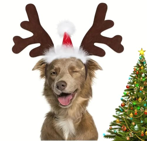 Valiclud HundekostüM Weihnachten WeihnachtsmüTze Hund WeihnachtskostüM Hund WeihnachtsstirnbäNder Rentier Geweih Weihnachten Haarband Hunde WeihnachtsmüTze