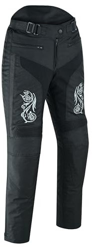 Warrior Gears Graphic Pantalon de moto pour femme imperméable coupe-vent avec doublure thermique amovible CE Armour, Noir , 40