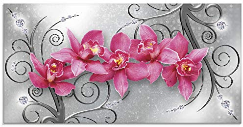 ARTland Wanddeko Glasbilder Wandbild Glas Bild einteilig 60x30 cm Querformat Abstrakt Blumen Orchideen Blüten Kunst Pink Rosa U1QT