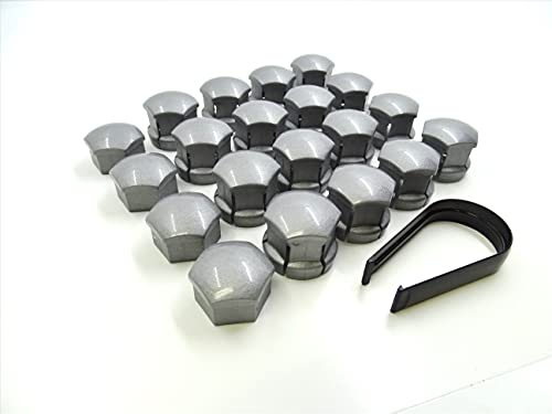 Partsdealers Cache-écrous de roue pour Volvo S60 S80 S90 V50 V60 V70 V90 XC40 XC60 XC70 X90 + cache-boulons 19 mm (alliage gris brillant 16 + 4 + outil)