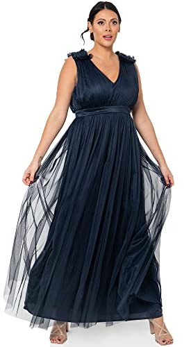 Maya Deluxe Damen Maya Deluxe Ruffle Shoulder Maxi Dress Brautjungfernkleid, Navy, 44 EU