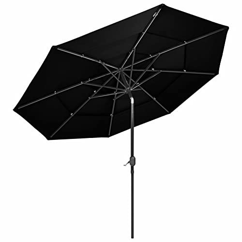 Tidyard Parasol de Jardin Exterieur Inclinable | Parasol à 3 Niveaux avec mât en Aluminium | pour Patio Jardin Balcon Piscine Plage | Protection UV Étanche avec Manivelle | Noir 3m