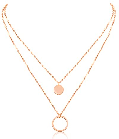 AFSTALR Damen Layered Kette Rosegold Coinkette Multilayer Kette mit Kreisring Anhänger Halskette Geschenk für Frauen