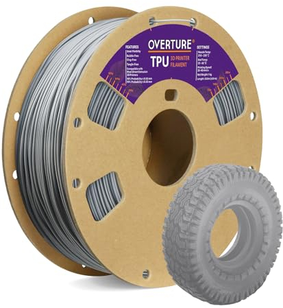 OVERTURE TPU Filament 1.75 mm, Flexible TPU Rolle Weiches 3D-Drucker Filament, 95A 1kg Spule (2.2 lbs), Maßgenauigkeit +/- 0,02 mm (Grau)