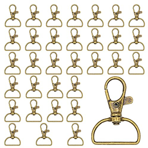 ZHOUSTOU 30 Stück Schlüsselanhänger Makramee Schlüsselringe Karabiner Bronze Klein Drehverschluss Karabinerhaken mit Drehgelenk Schwenker D Ring mit Carabiner (20 mm Innenbreite)