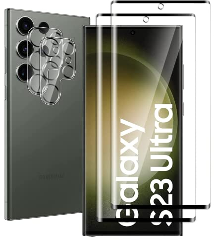 Fwang 2 Piezas Cristal Templado para Samsung Galaxy S23 Ultra y 2 Piezas Protector de Lente de cámara,3D Cobertura Completa,Dureza 9H, Anti-Arañazos, Sin Burbujas,HD Protector de pantalla