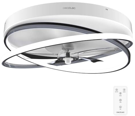 Cecotec Ventilador de Techo Con Luz De Diseño EnergySilence LampAero 600 FlowLight. Motor DC, 20W, Luz LED, 5 aspas de 17 pulgadas, control remoto, 3 velocidades, temporizador y modo winter/summer