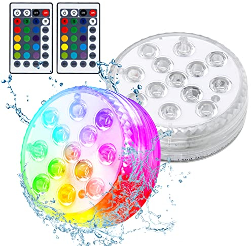 Aoreun Luci per Piscina, 2 Pezzi Luce LED Sommergibile 13 LED Luci Piscina IP68 Impermeabile LED Luci Subacquee con Telecomando 16 Colori Luci a Sommergibili per Giardino Piscina Laghetto Fish Tank