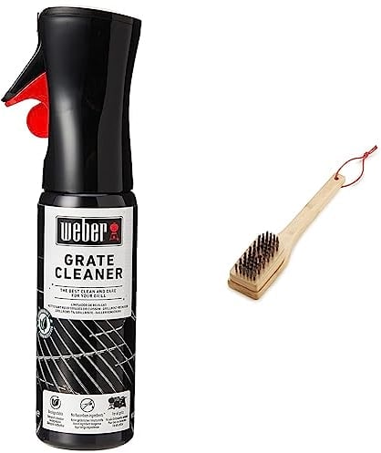 Weber Grill Grate Cleaner Spray | Biodegradable BBQ Cleaner | Weber Barbecue Accessories | Designed for Cleaning Cooking Grates and Internal Cookbox 300ml & Bamboo 30 cm Grill Brush