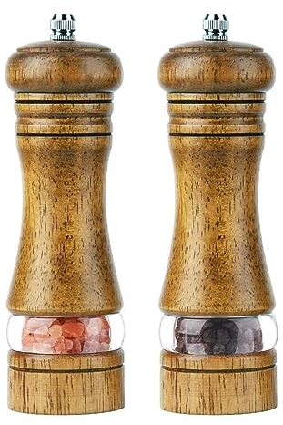 Ausbond Pepper Mill Sets Wooden 2pcs 165mm. Premium Oak Wooden Pepper Mill. Manual Pepper Mills Grinders Wood Adjustable Ceramic Grinding Core
