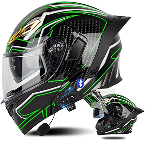 Bluetooth Modular Motorcycle Helmet with Tail ECE Approved Flip Up Front Helmets Dual Visors Full Face Integrated Helmet with Dual Speaker Microphone for Adults Men Women 55-64CM