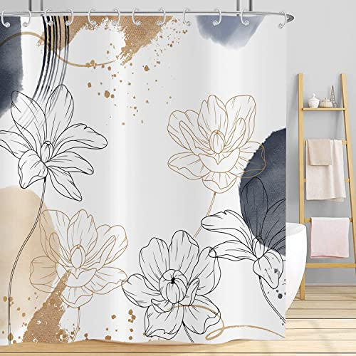 Hnmdmyi Duschvorhang Boho 180x180, Abstrakte Blumen Duschvorhänge Mid Century Modern Geometrisch Minimalistisch Ästhetisch Kunst Badewanne Vorhang Wasserdicht Polyester Stoff Waschbar Badevorhang