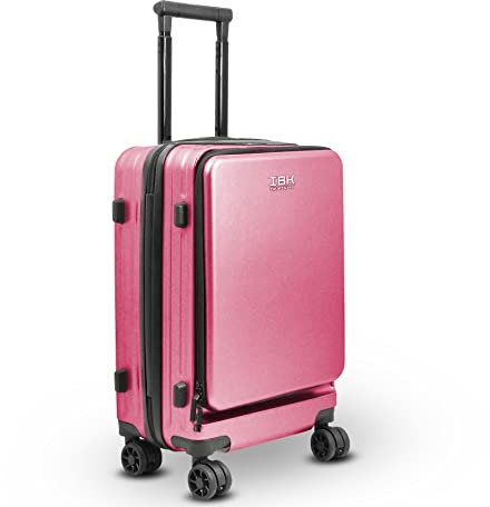 IBK Valigia Bagaglio a Mano Antifurto Trolley Rigido ABS 54x35x24cm, con rotelle doppie girevoli, Manico telescopico, Chiusura TSA, 42L (Rosa)