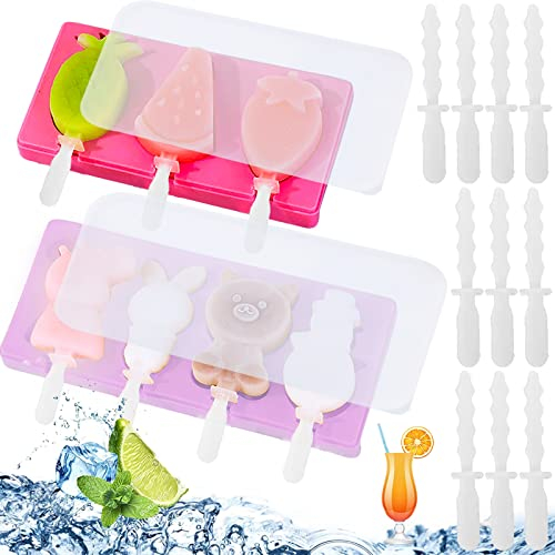 BDSHUNBF 2 Pcs Moules à Glace en Silicone, Réutilisables Moule Glace Bebe, Mini Moule a Glace, avec 10 Batonnets Glace, pour, DIY Fait à la Main Crème Glacée pour Enfants Adultes