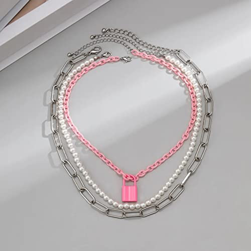 Collana con Ciondolo Moda Hip Hop Collana di Perle Multistrato personalità Collana con Ciondolo a Lucchetto Semplice Catena da Uomo Accessori da Uomo Gioielli Regali di Compleanno per Donna Uomo