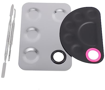 FOMIYES Nail Art Palettes 2pcs Set Small Semi-circle Black Square 4-well Mixing Board for Professional Makeup and Nail Art
