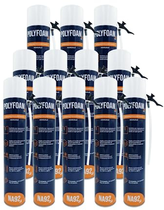 NA92 POLYFOAM Schiuma Poliuretanica Universale per Sigillare Incollare Riempire Isolare Coibentare Insonorizzare 750ML NA92 PRO (12, Manuale)