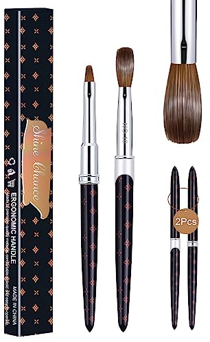 Shine Chance 2Pcs Acrylic Nail Brushes Set, 100% Pure Kolinsky Size 10 Nail Art Brush & Small Clean Up Brush, Art Design & Polish Mistake Cleaning Manicure Tools for Women Acrylic Application