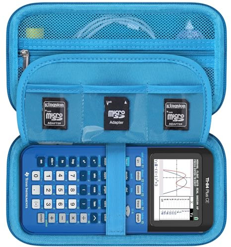 Supmay Harter Fall für Texas Instruments TI-84 Plus CE/TI-84 Plus/TI-83 Plus CE/Casio fx-9750GIII Farbgrafikrechner, Speicherhalter mit Mesh Taschen für Ladekabel, Bedienungsanleitung, Blau