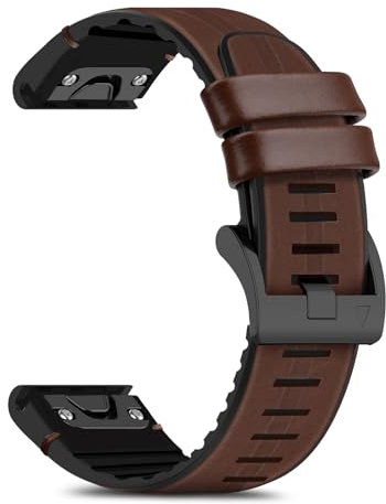 RoYiio Echte Leder Armband für Fenix E 47mm /Fenix 8 47mm /Epix/Marq Series/Approach S62 S60 Uhrarmband Weich Bequem Silikon UhrenArmband QuickFit 22mm - Kaffee